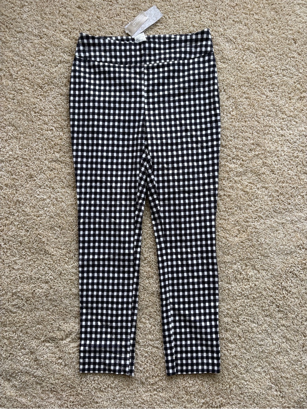 Chico's So Slimming Brigitte Gingham Slim Ankle Pants Black White 00R / 2R